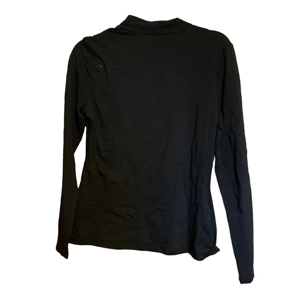 Boston Proper Womens Size Medium Black Stretch Mock Neck Mesh Accent Blouse - Image 3