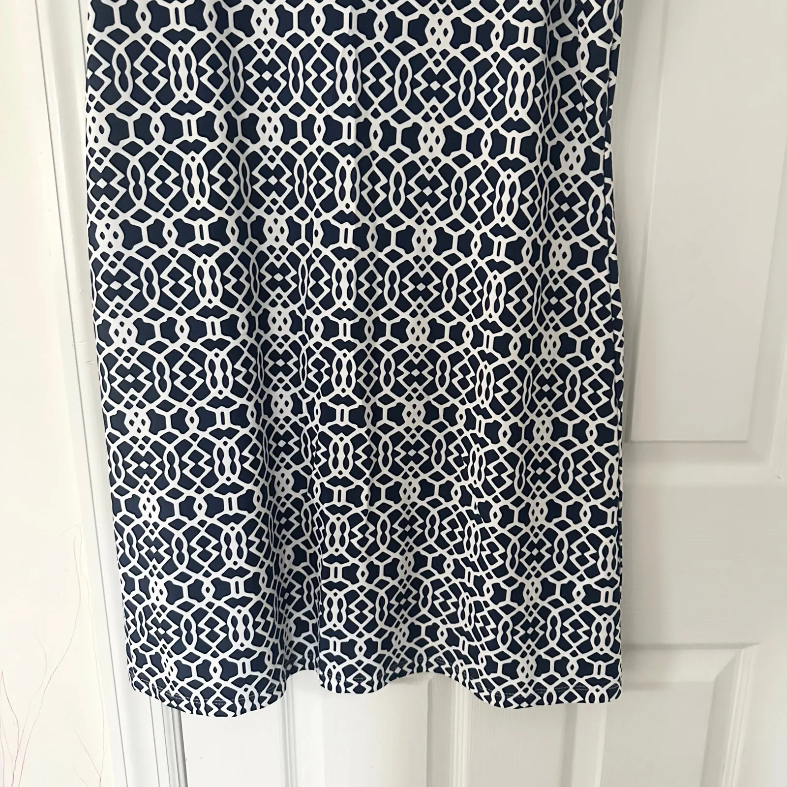 Jude Connally Beth 110 Sleeveless Pullover Shift Dress Blue White Geo Scroll XL - Image 6