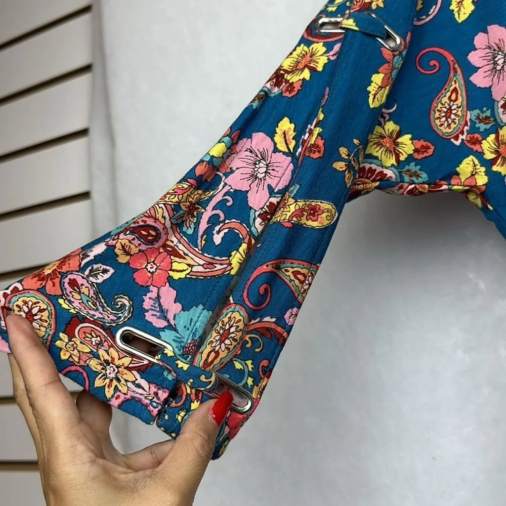 Womens Top Multicolor Paisley Boat Neck Split 3/4 Sleeve Sz XL - Image 4