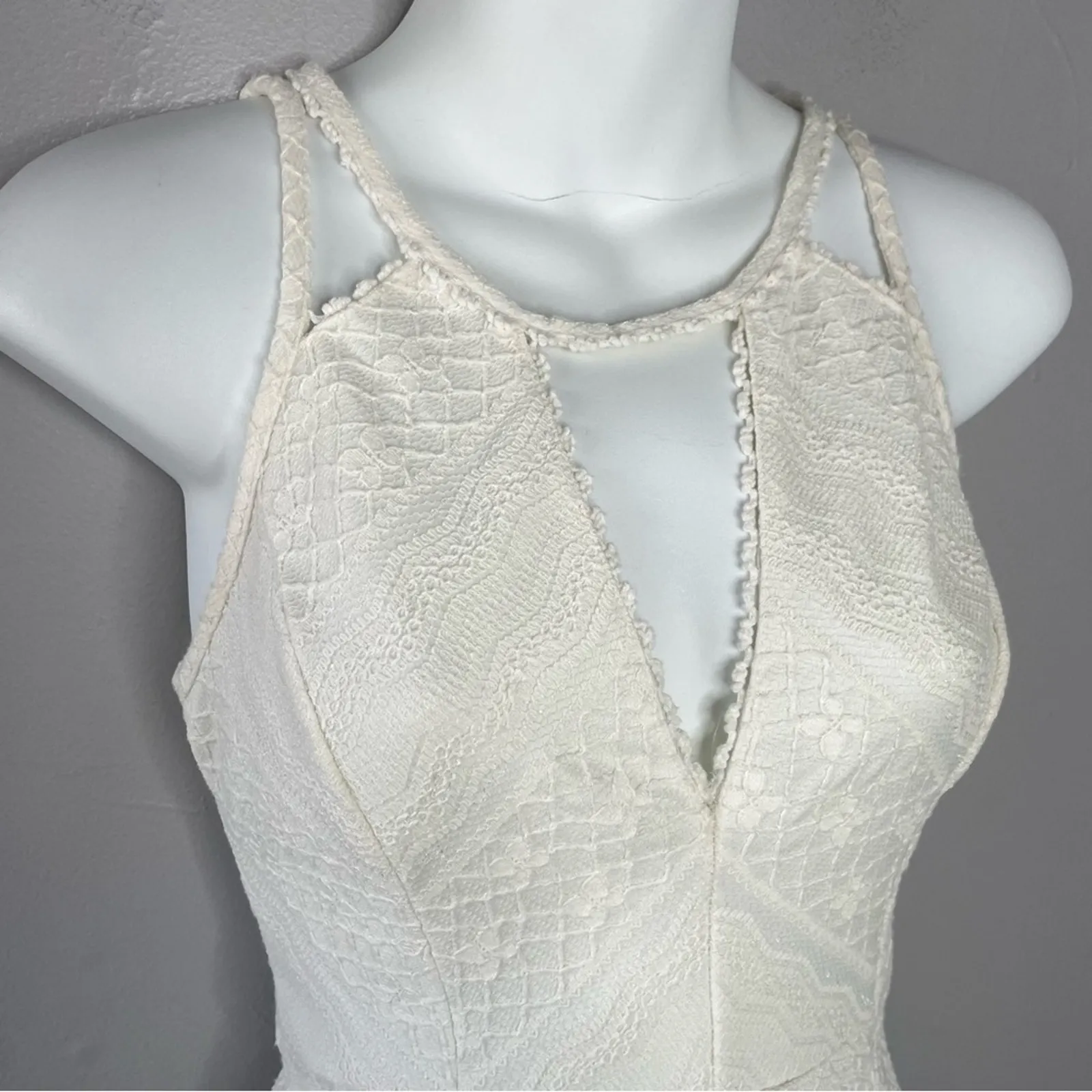 FREE PEOPLE White Mini Dress Womens 2 Bridal Wedding Spring Lace Honeymoon Date - Image 3