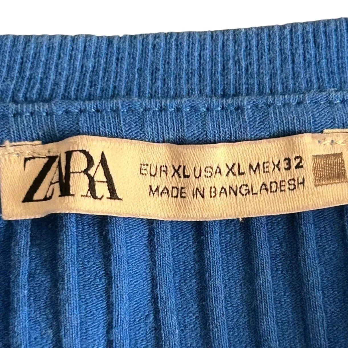 Zara Top XL‎ Royal Blue Ribbed Square Neck Layering Tee Simple Basic - Image 5