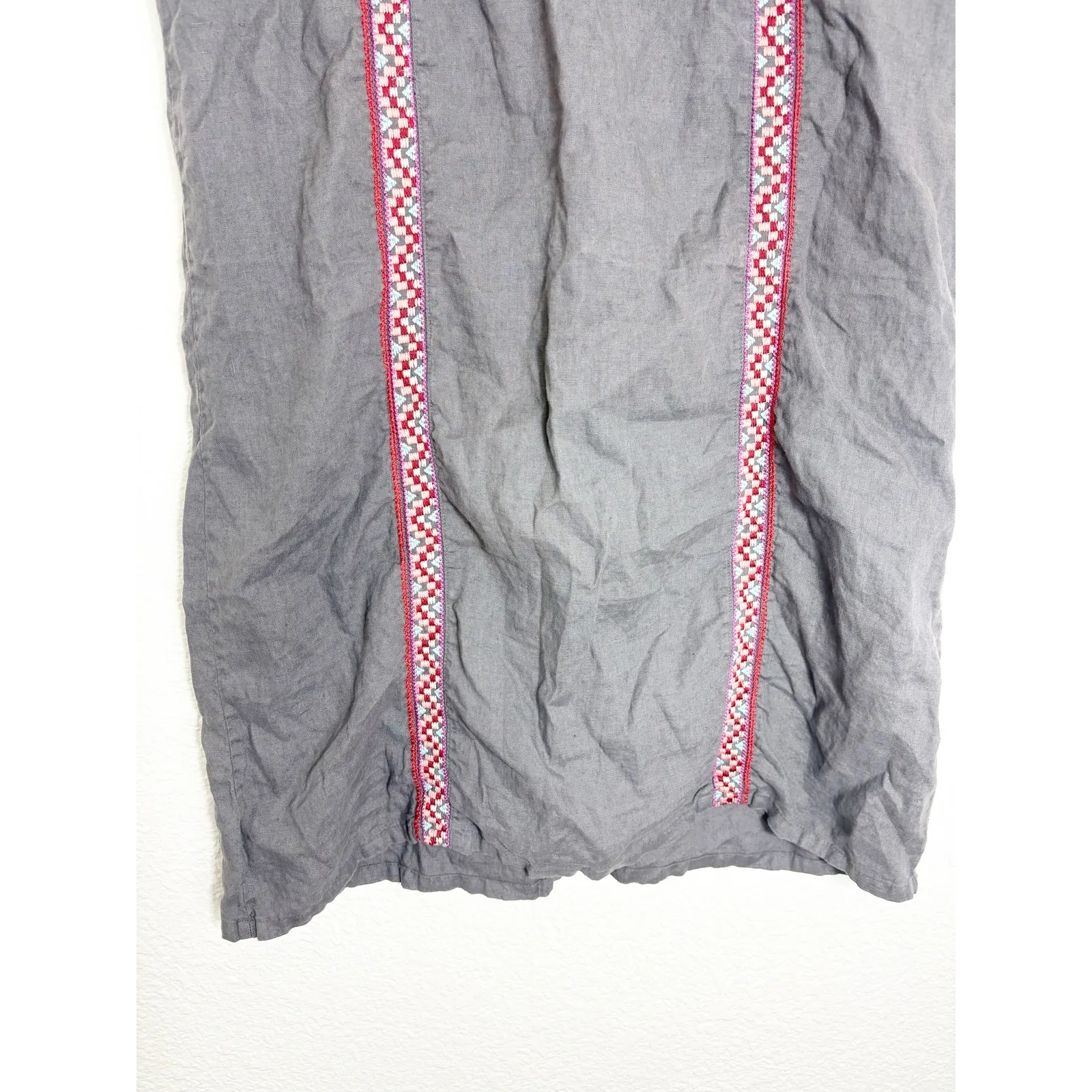 Johnny Was Ezra Shift Tunic Dress Gray Linen Embroidered Tribal Motif Size XL - Image 8