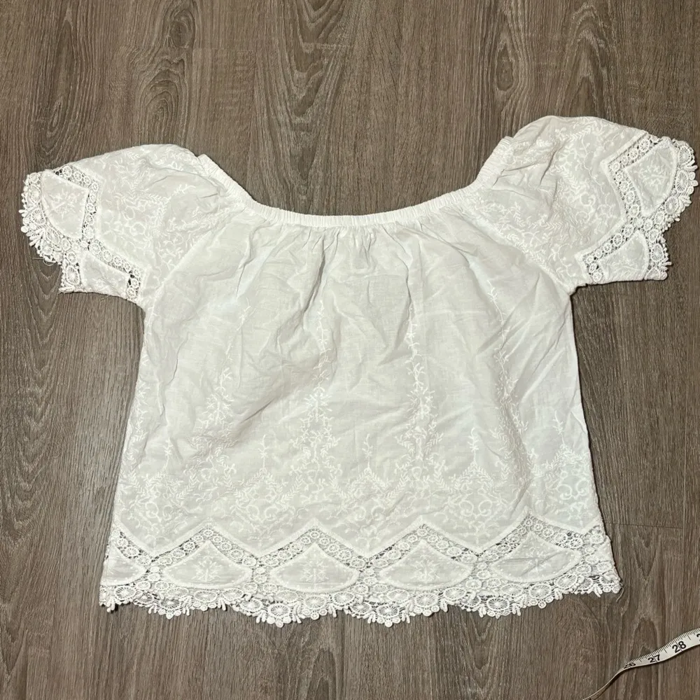 Full Tilt Cottagecore White Cotton Lace Embroidered Cropped Top Size Small​​ - Image 9