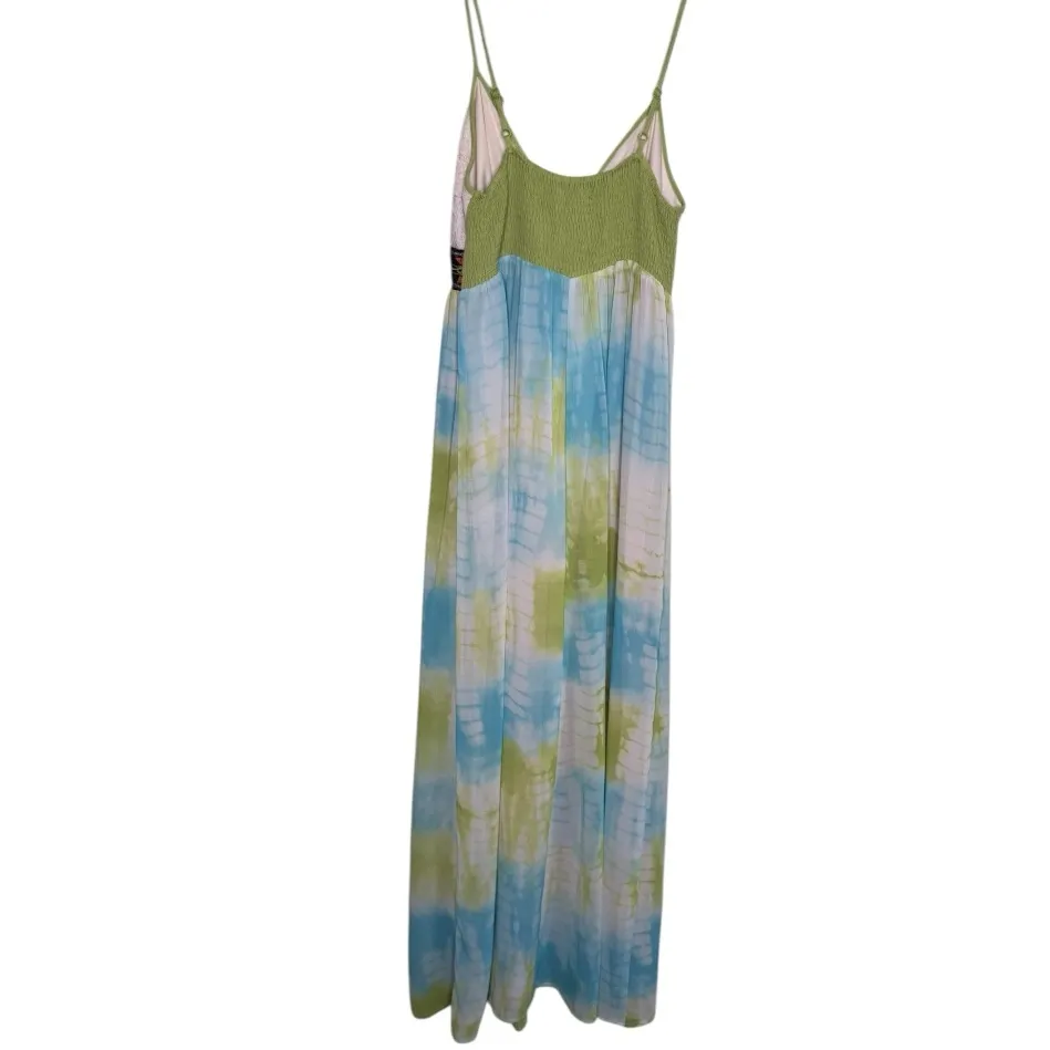 FLYING TOMATO Blue White Green Tie Dye Maxi Dress Size Small Sleeveless Boho - Image 7