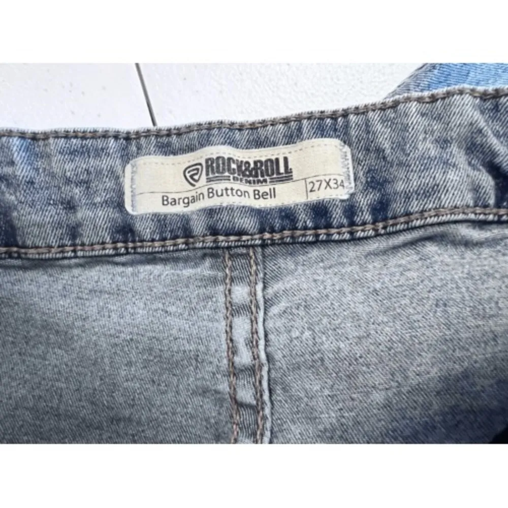 Rock & Roll Denim Bargain Button Bell Bottom Flare Jeans Size 27 X 34 Tall Rodeo Blue - Image 8