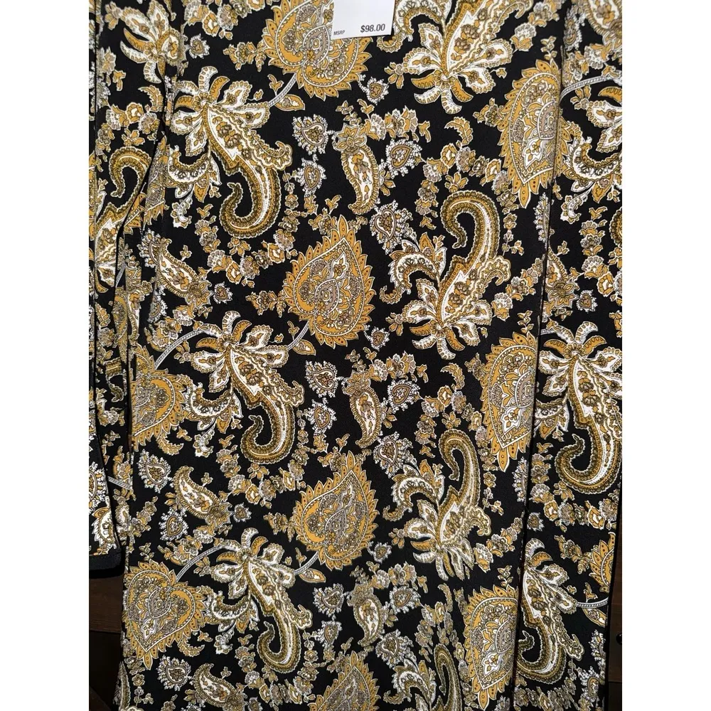 Michael Kors NEW Women's Dress Medium M Black Marigold Long Sleeve Paisley Shift - Image 2