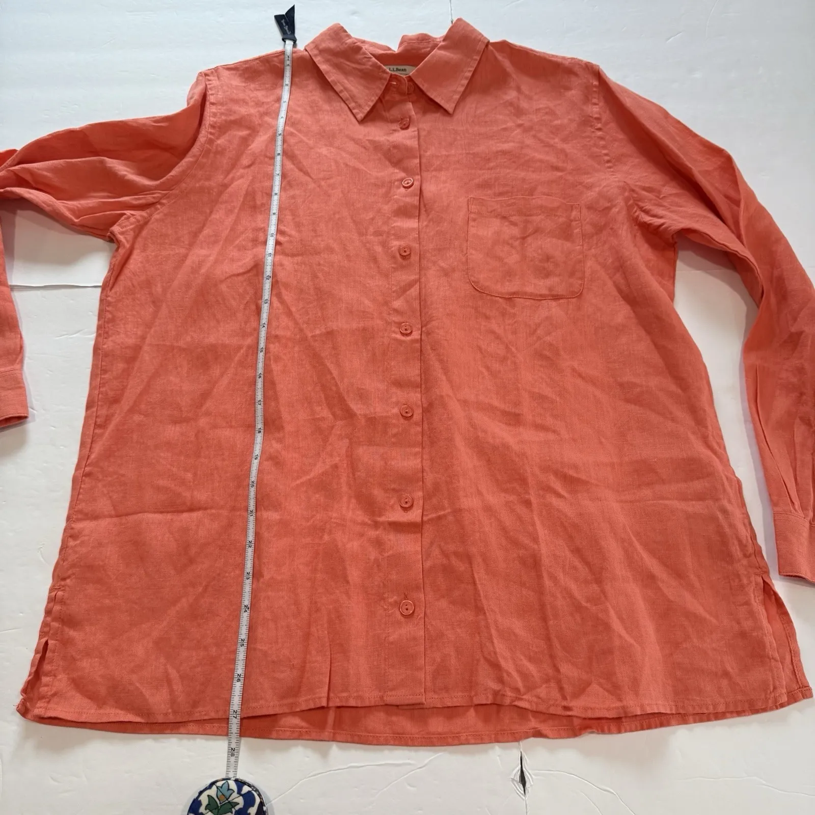 LL Bean Coral Orange Premium Washable Linen Long Sleeve Button Up Shirt Size XL‎ - Image 10