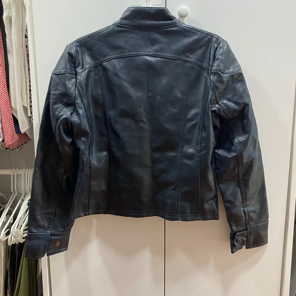 Brunello Pradesi Navy Leather Jacket Black Size XL - Image 2