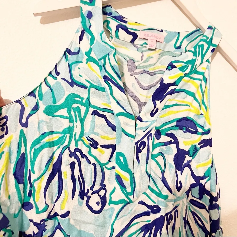 Lilly Pulitzer Achelle Pool Blue Stay Cool Print Flowy Swing Dress Small S - Image 7