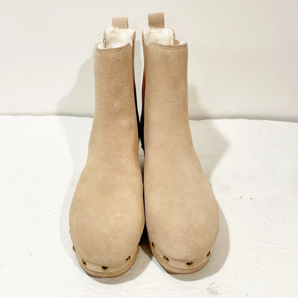J Crew Size 6.5 Chelsea Bronzed Clay Calf Suede Faux Fur Studded Studs Clog Boot - Image 2
