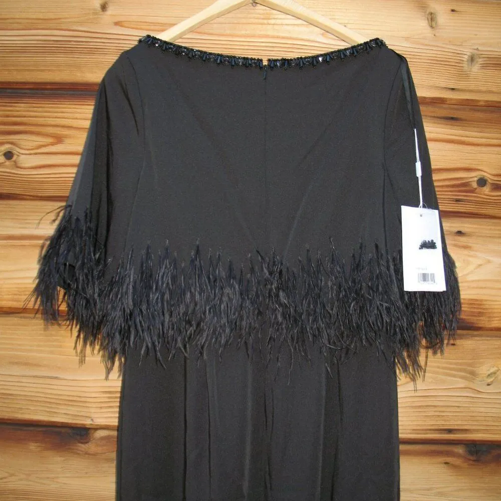 MAC DUGGAL 11787 Quarter Sleeve Crystal Neck Feather Detail Dress - Image 12