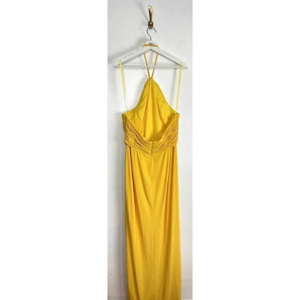 MAC DUGGAL Halter Neck Rouched Side Front Slit Gown in Marigold Size Large - Image 8