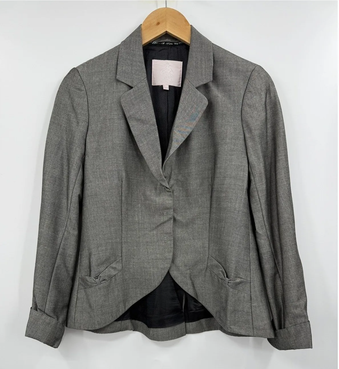Rebecca Taylor Blazer Womens 6 Gray Bow Pocket Lined Tailored Office Jacket - Image 1