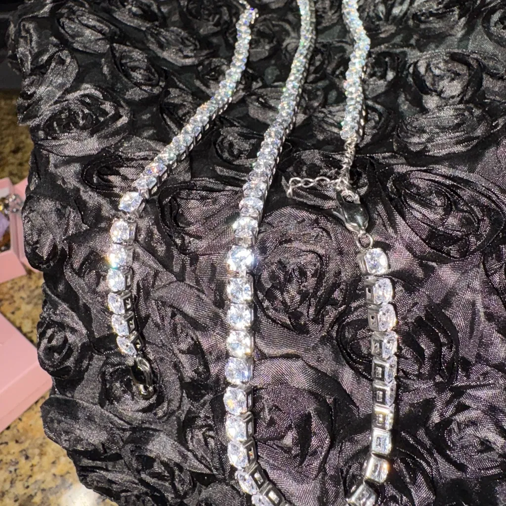 Fabulous Tennis necklace and bracelet set Silver - Image 4