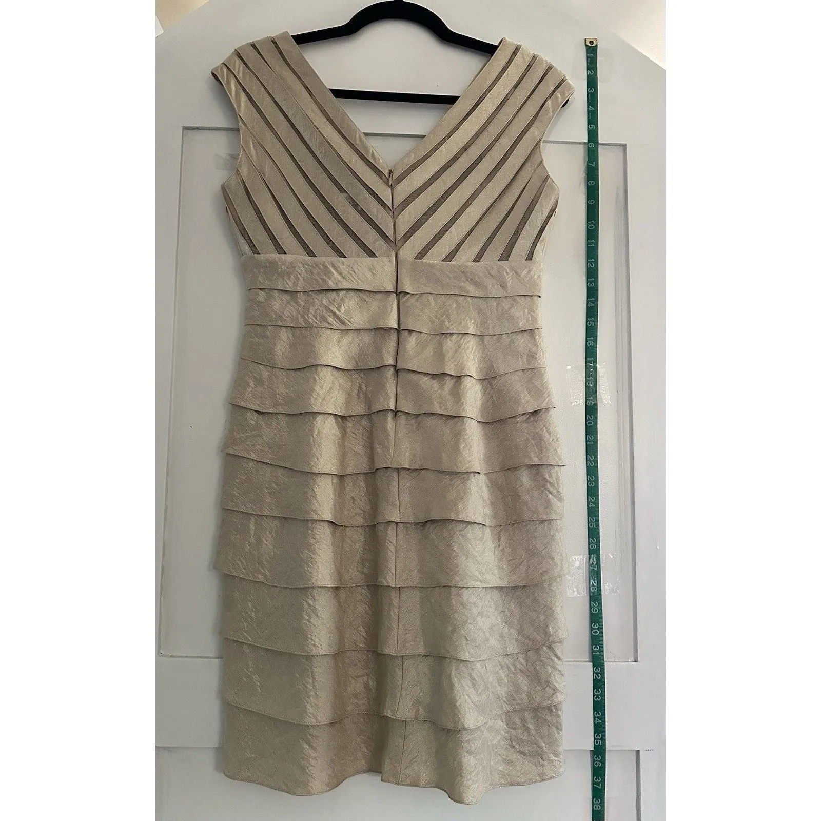 Adrianna Papell Champagne Pleated Ruffled Cocktail Formal Elegant Dress Sz 8P - Image 8