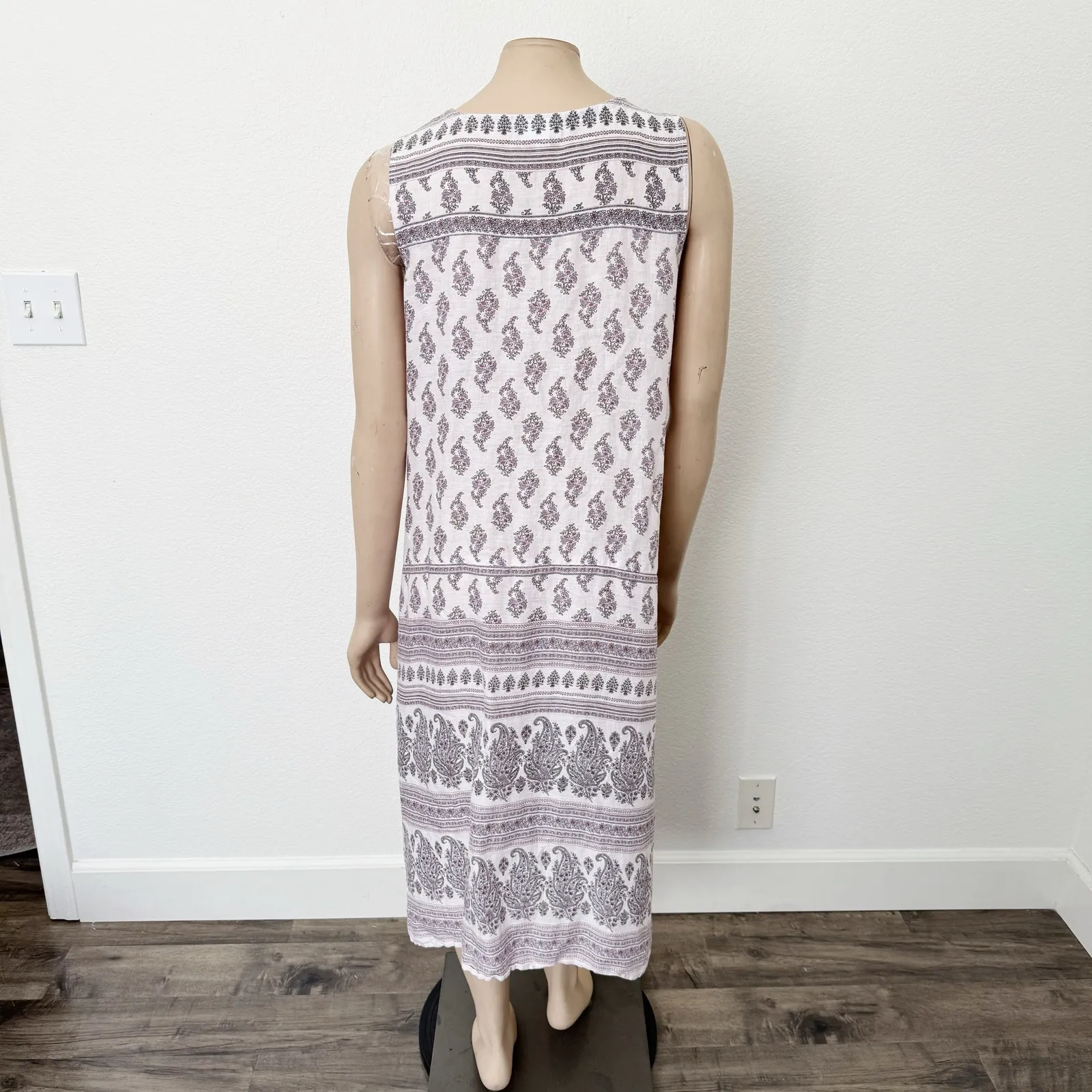 [J. Jill] Pure Purple Paisley Print Linen Shift Midi Dress Pockets Size Medium M - Image 3