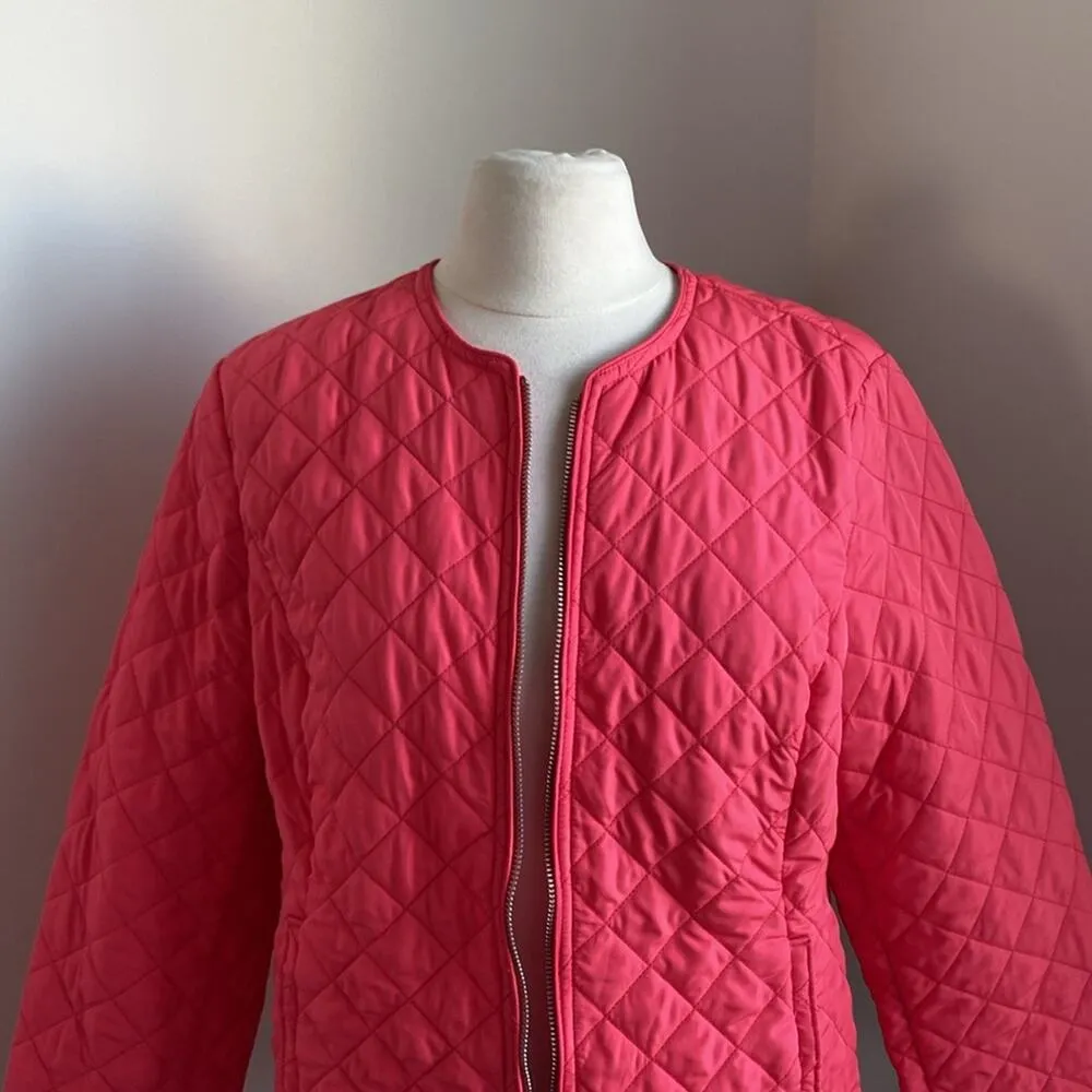 CROFT & BARROW Quilted Jacket Womens Sz Medium Coral Full Zip Cabincore Heritage - Image 3