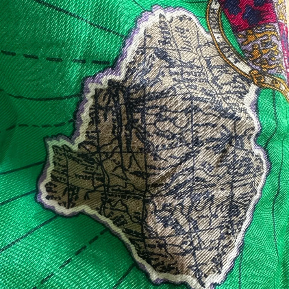 Susan Bristol Green Blue Skirt Europe Travel Vacation Globe Preppy Rayon Size 16 - Image 9