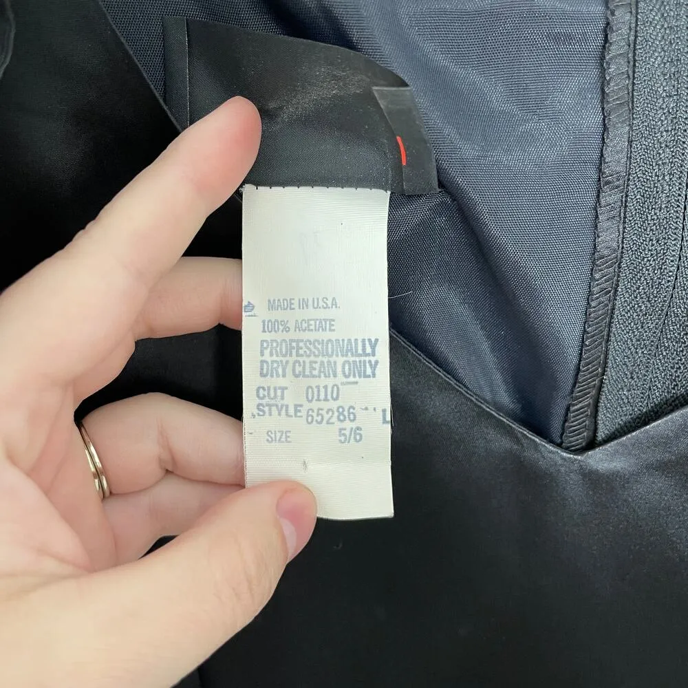 Jolie Madame Vintage Black Satin Maxi Pencil Dress with Puff Sleeves Size 6 - Image 4