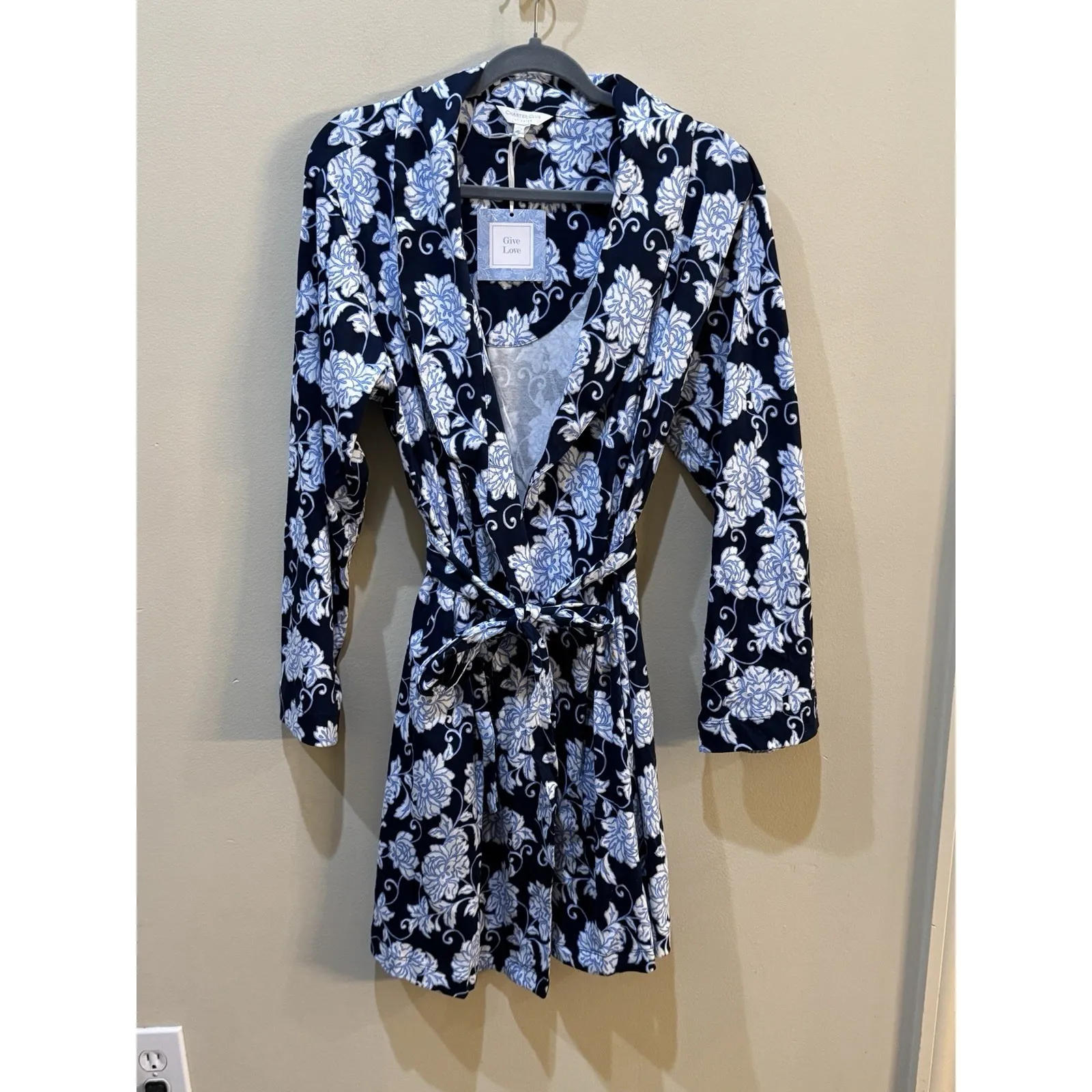 Charter Club Women Cotton French‎ Floral Belted Robe Blue Size Medium - Image 2