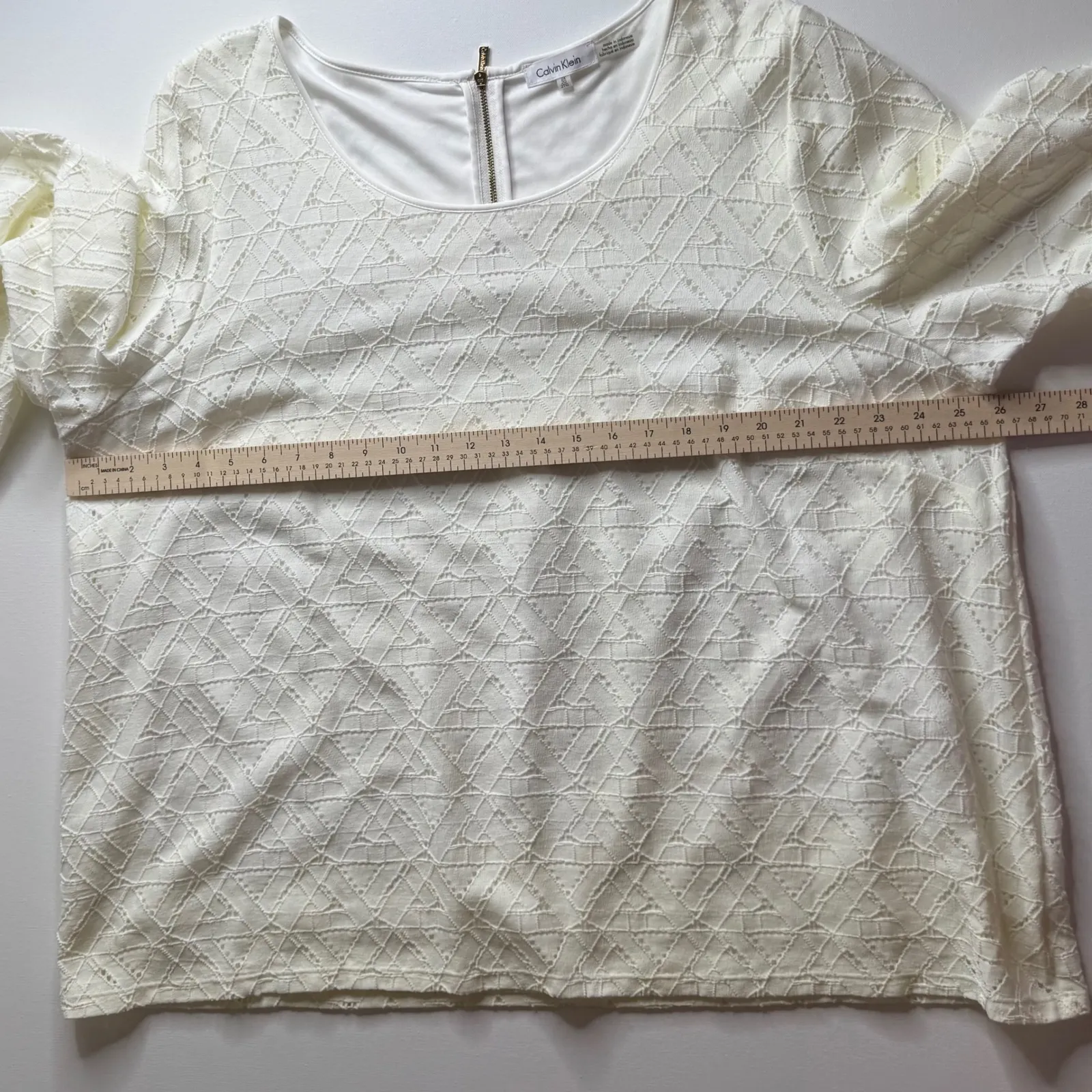 Calvin Klein Lace Bell Sleeve Blouse Size 2X Cream‎ Crochet Knit Office Career - Image 11