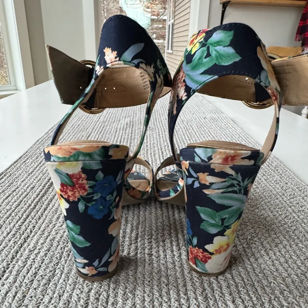 Apt. 9 Navy Blue Pink Floral Ankle Strap High Block Heel Sandals Size 7 - Image 5