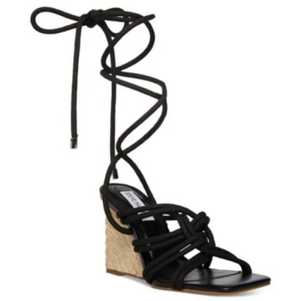 NEW Steve Madden Idolized Black Rope Ankle TIe Wedge Sandals, Size 7.5 MSRP $118 - Image 2
