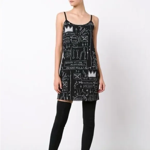 Alice + Olivia x Basquiat Beat Bop Silk Mini Dress Black *Size Small* - Image 8