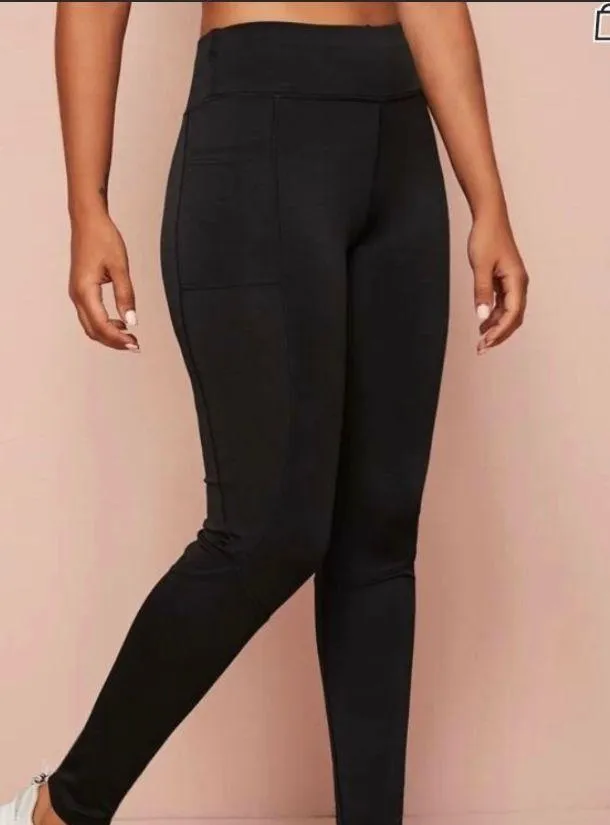 Pocket Detail Wide Band Waist Sports Leggings Black - Image 4