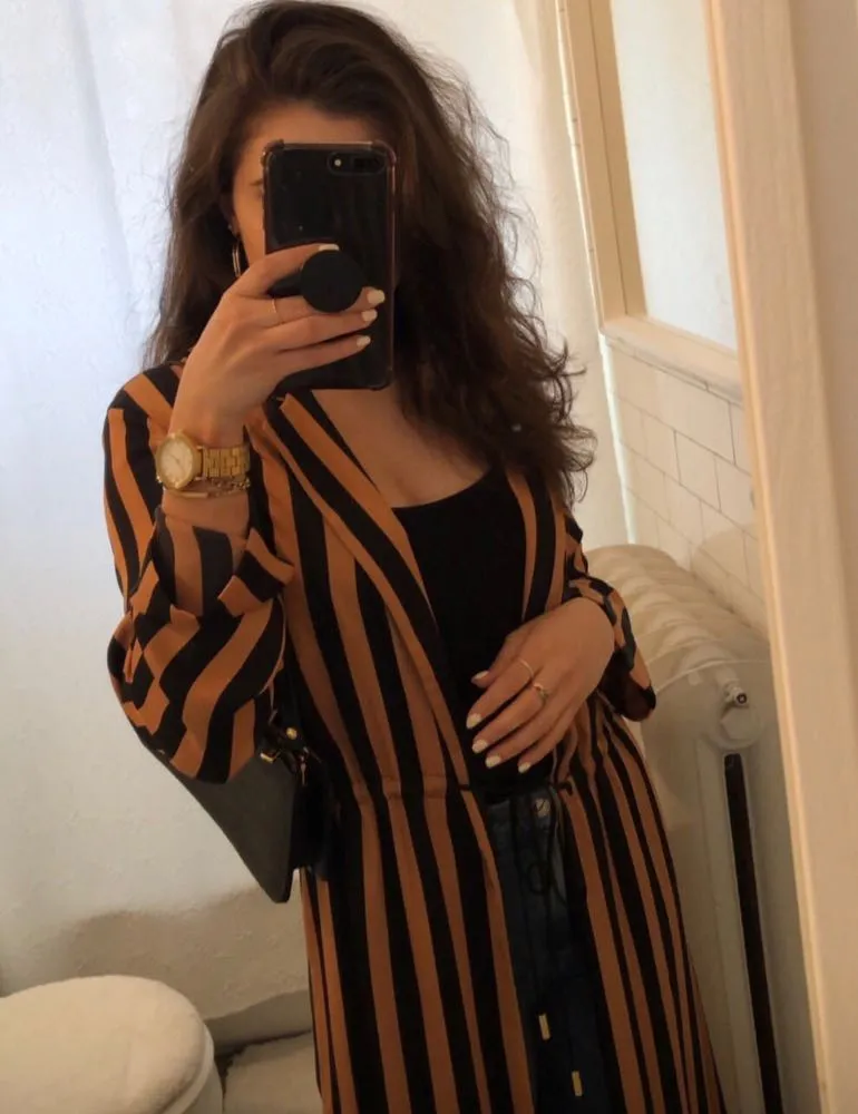 Camel Stripe Duster Jacket - Gold/Black - Image 3