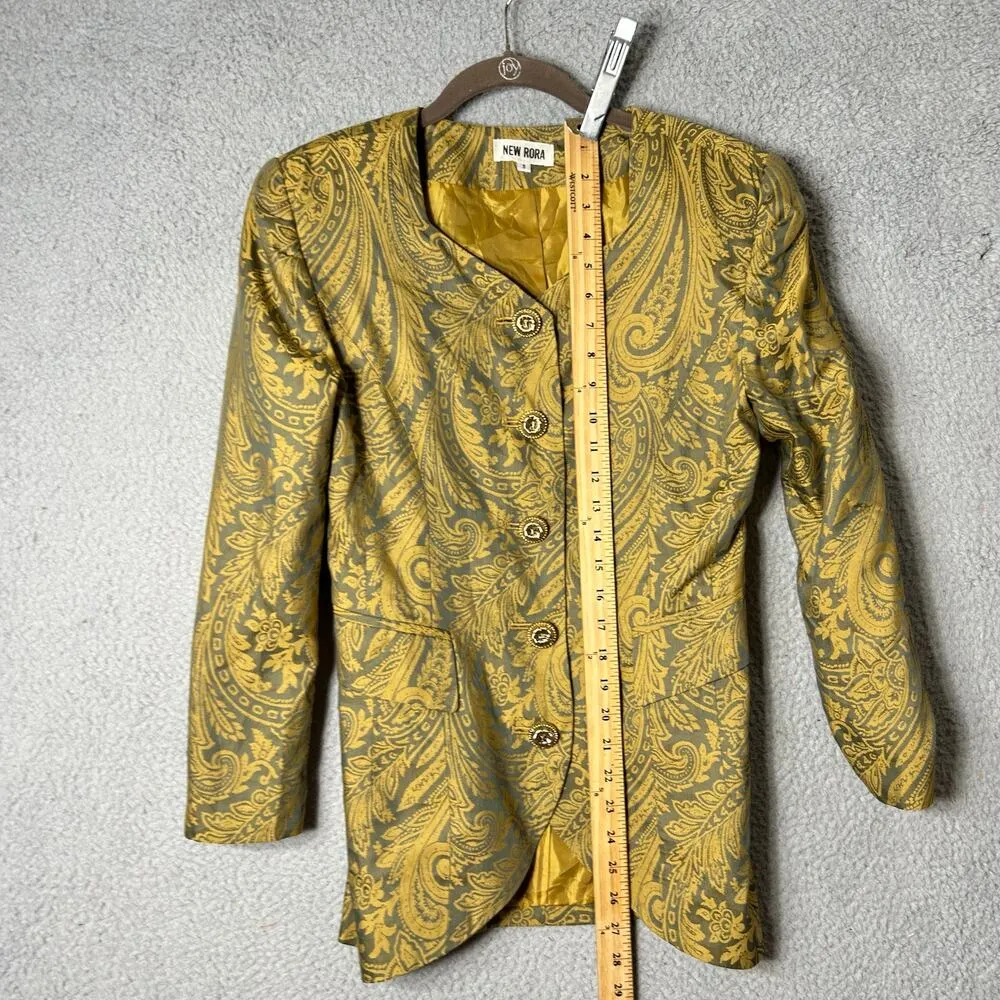 Vintage New Rora Blazer Womens 9 Yellow Green Paisley Print Long Sleeve Jacquard Size undefined - Image 7