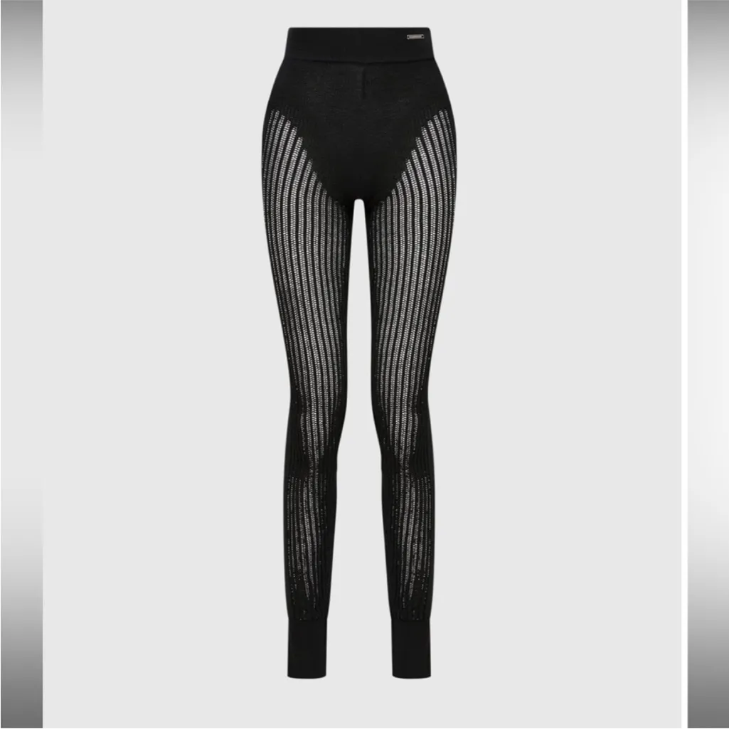 Manière De Voir Black Knitted High Waisted Leggings Size Medium - Image 10