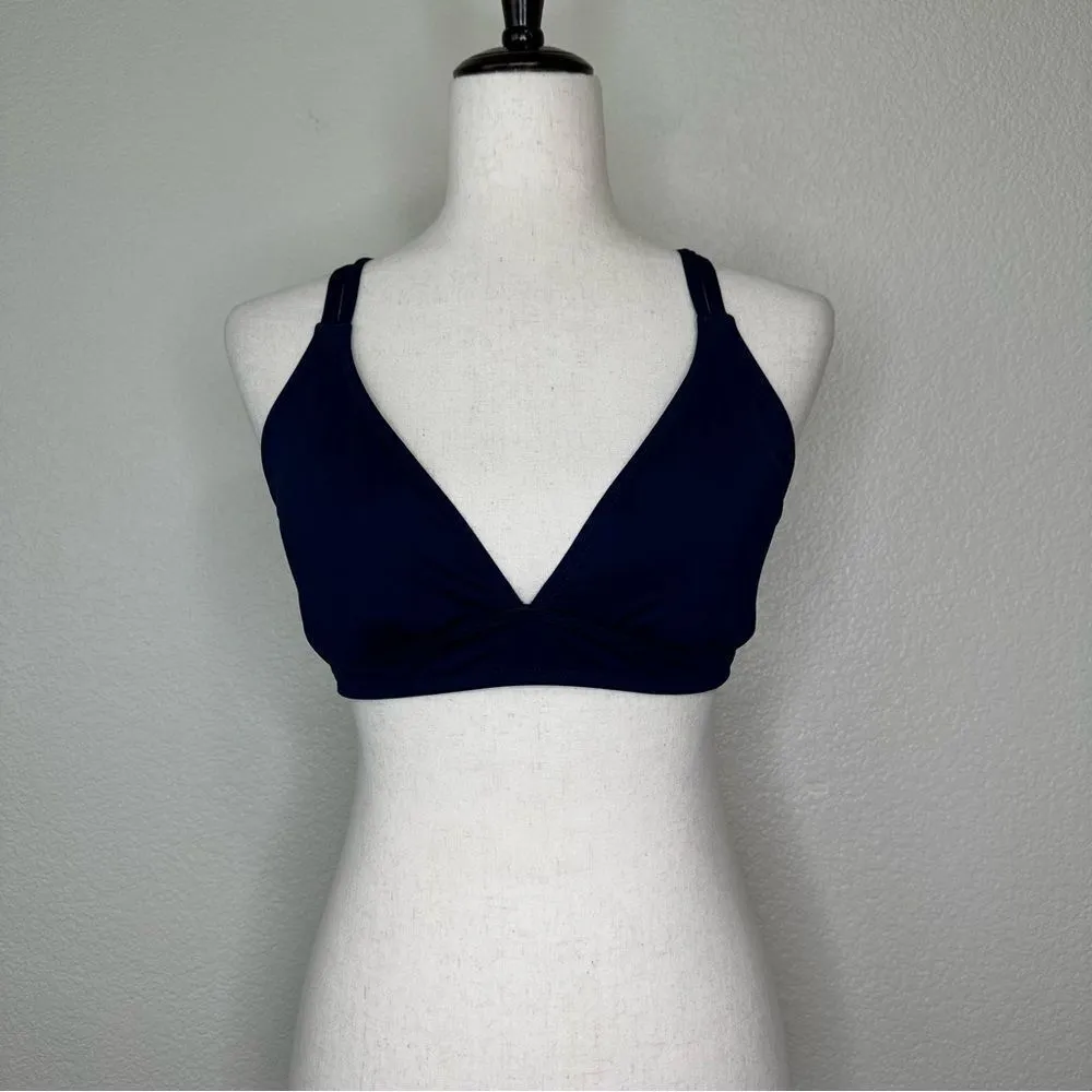 Athleta Navy Blue Criss Cross Striped Back Sports Bra - Image 2