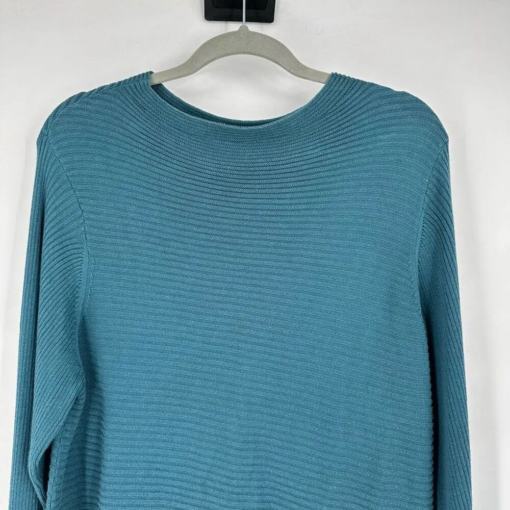 Logo Lori Goldstein Women's Ribbed Stitch Cloudia Sweater Teal Large Mock‎ Neck - Image 4