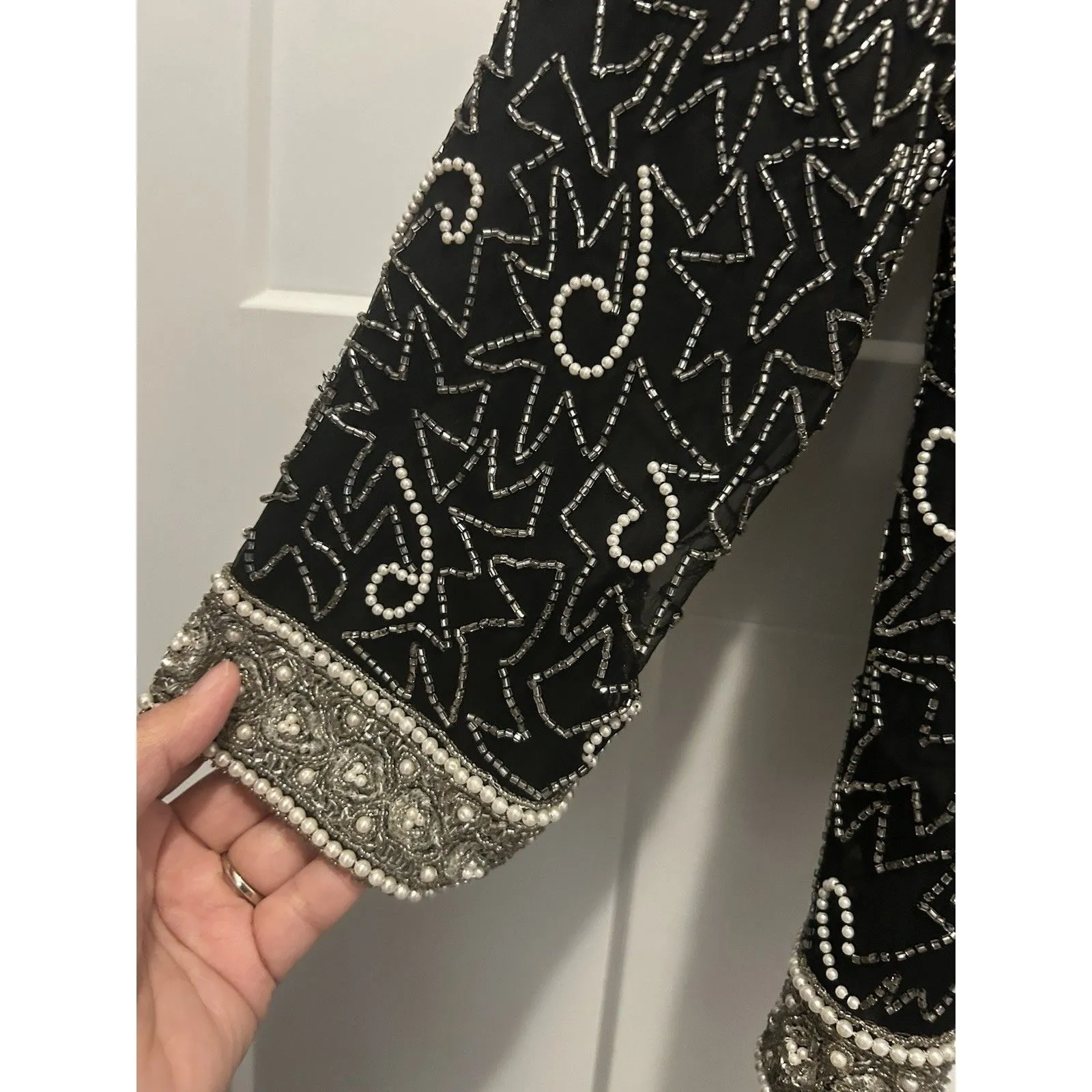 Laurence Kazar Jacket Silk Beaded Long Sleeve Open Front Vintage Size XXL Blazer - Image 2