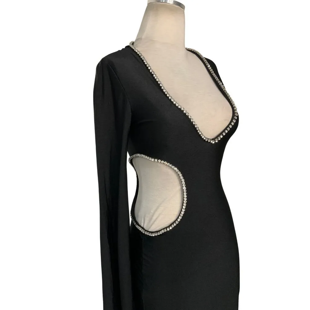 Khanum's Kira Diamante Trim Long Maxi Dress in Black New Womens Crystal Gown - Image 6