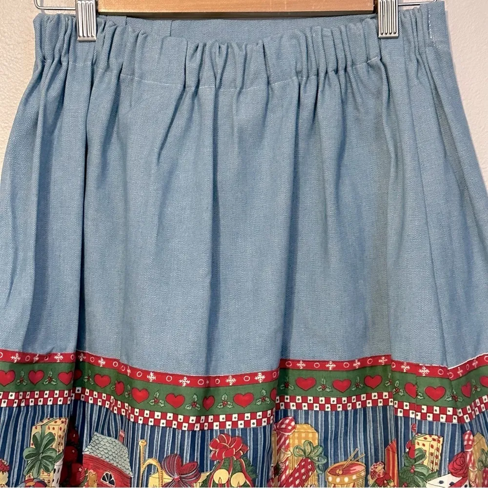 Vintage handmade chambray toyland holiday‎ Christmas skirt (small?) Blue - Image 7
