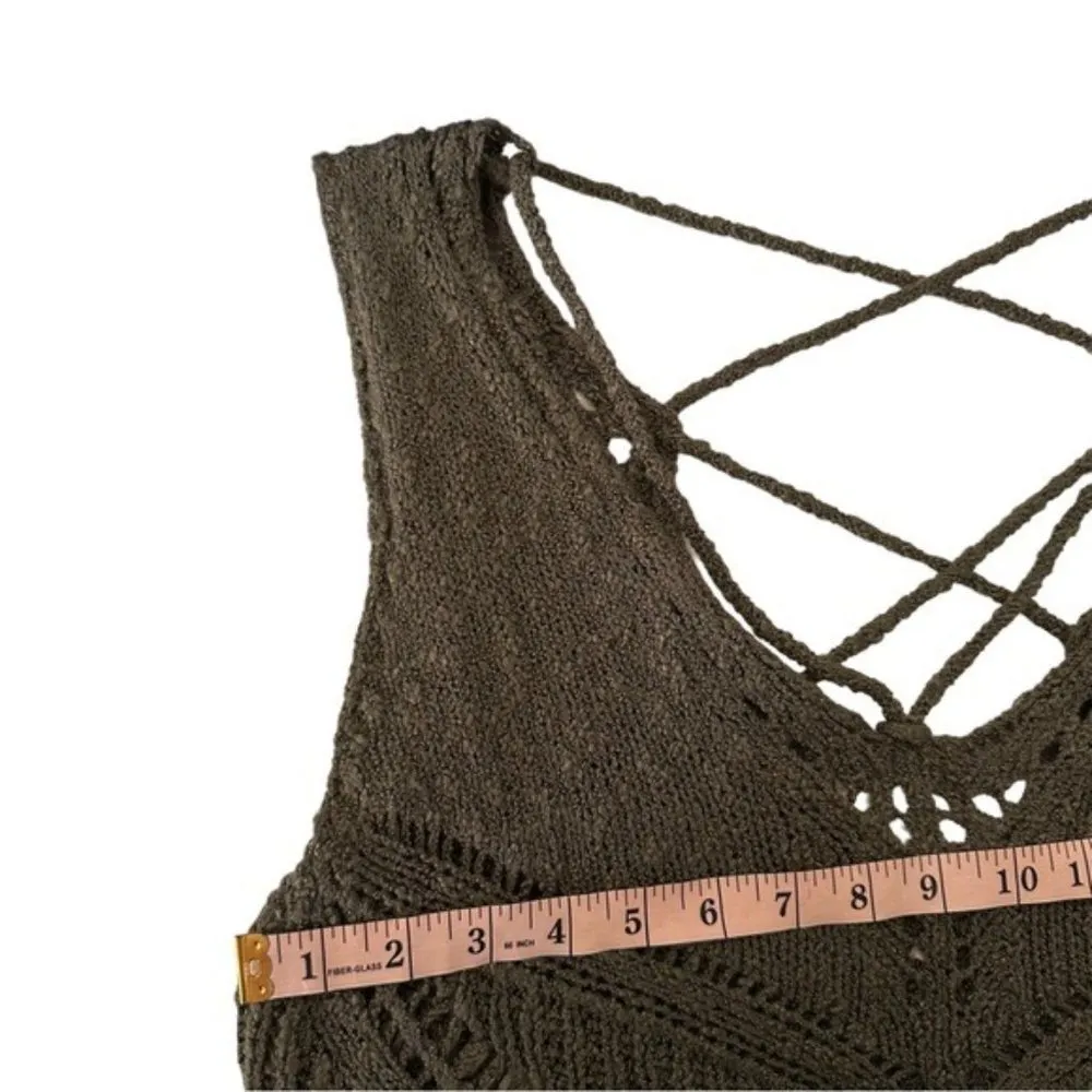 Lush Green Open Knit Boho Bohemian Sleeveless Sweater Style Top Small - Image 3