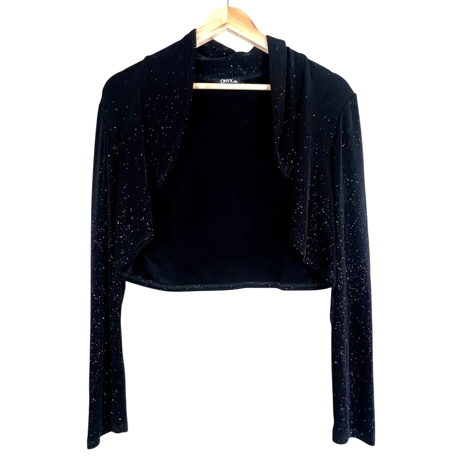 NWT Onyx Sparkly Velvet Bolero Jacket Womens S Black Cropped Formal Glam Evening - Image 2
