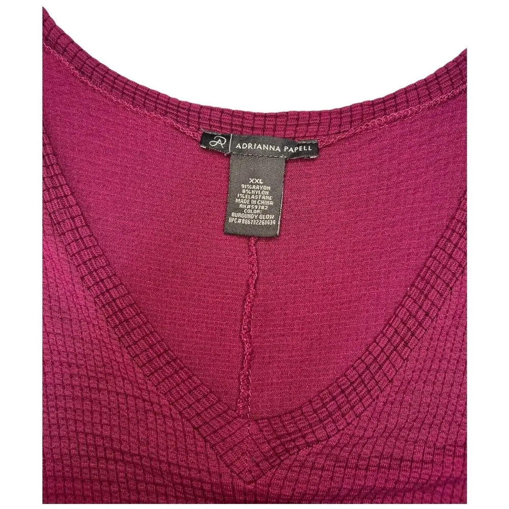 Adrianna Papell Textured Long Sleeve Tunic Soft V Neck Burgundy Glow XXL - Image 7