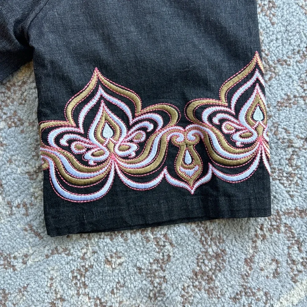 Vintage Bob Mackie Wearable Art 90s Embroidered Black Denim Top 1X - Image 2