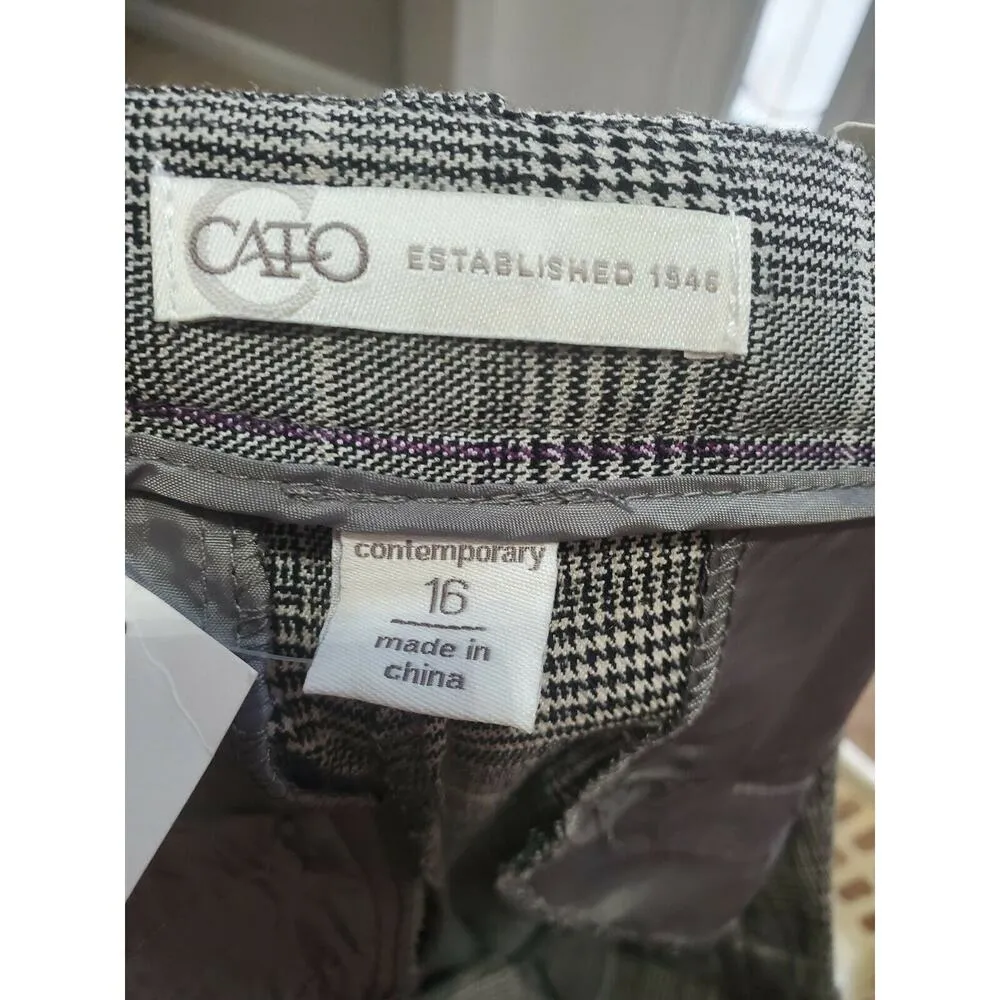 Cato Women's Plaid Gray Polyester Mid Rise Wide Leg Ankle Dress Pant Size 16 - Image 8