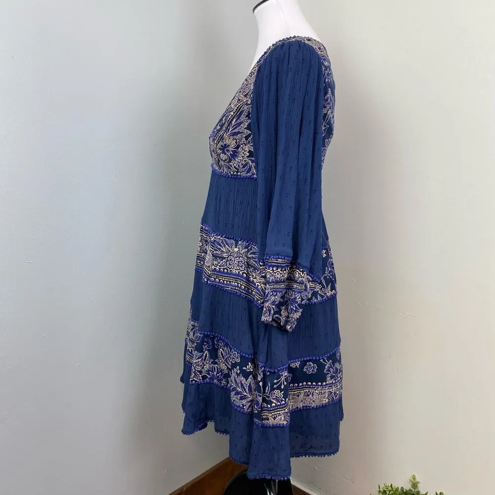 Free People Indigo Boho My Love Long Sleeve Mini Dress XS - Image 11