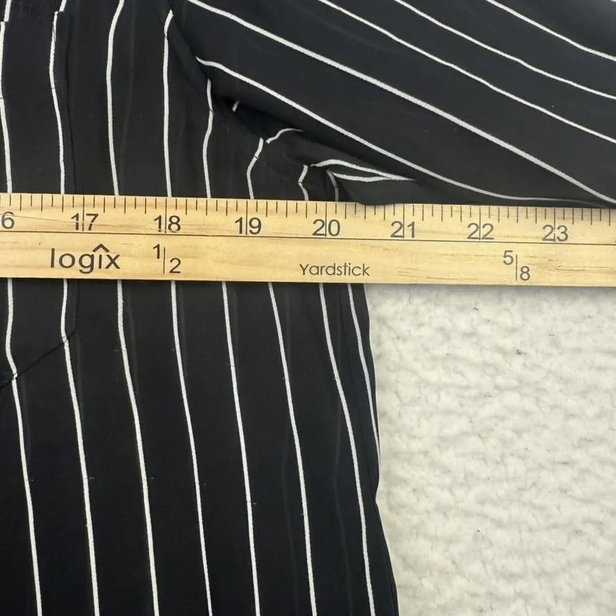 Lauren Ralph Lauren Shirt Womens 10 Black White Stripe Silk Button Front Sheer - Image 4