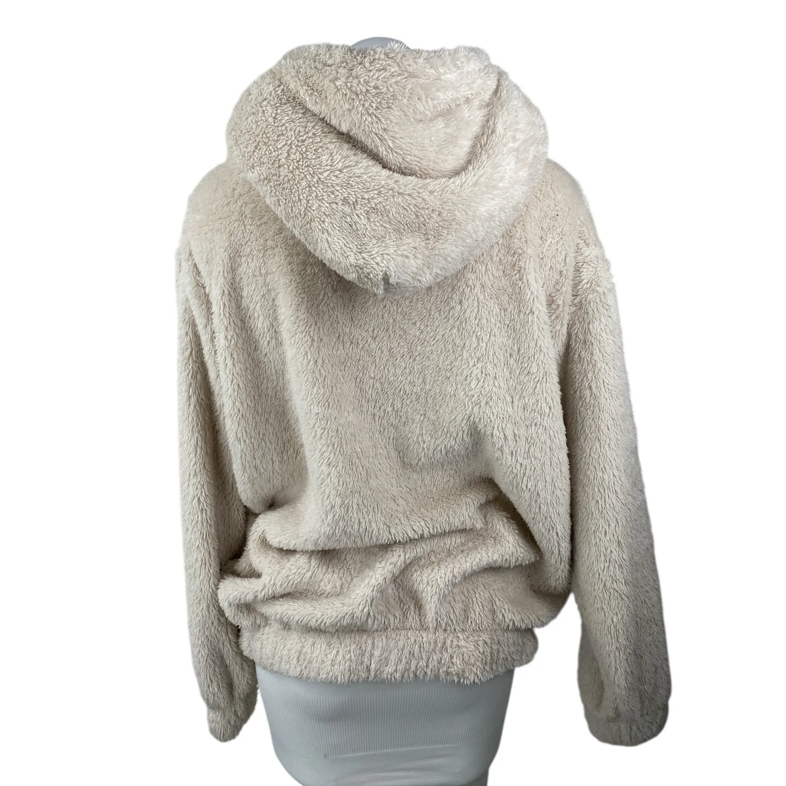 Zaful Women's Beige Faux Fur Teddy Fuzzy Hoodie Hooded Sweater Sweatshirt Top S - Image 2