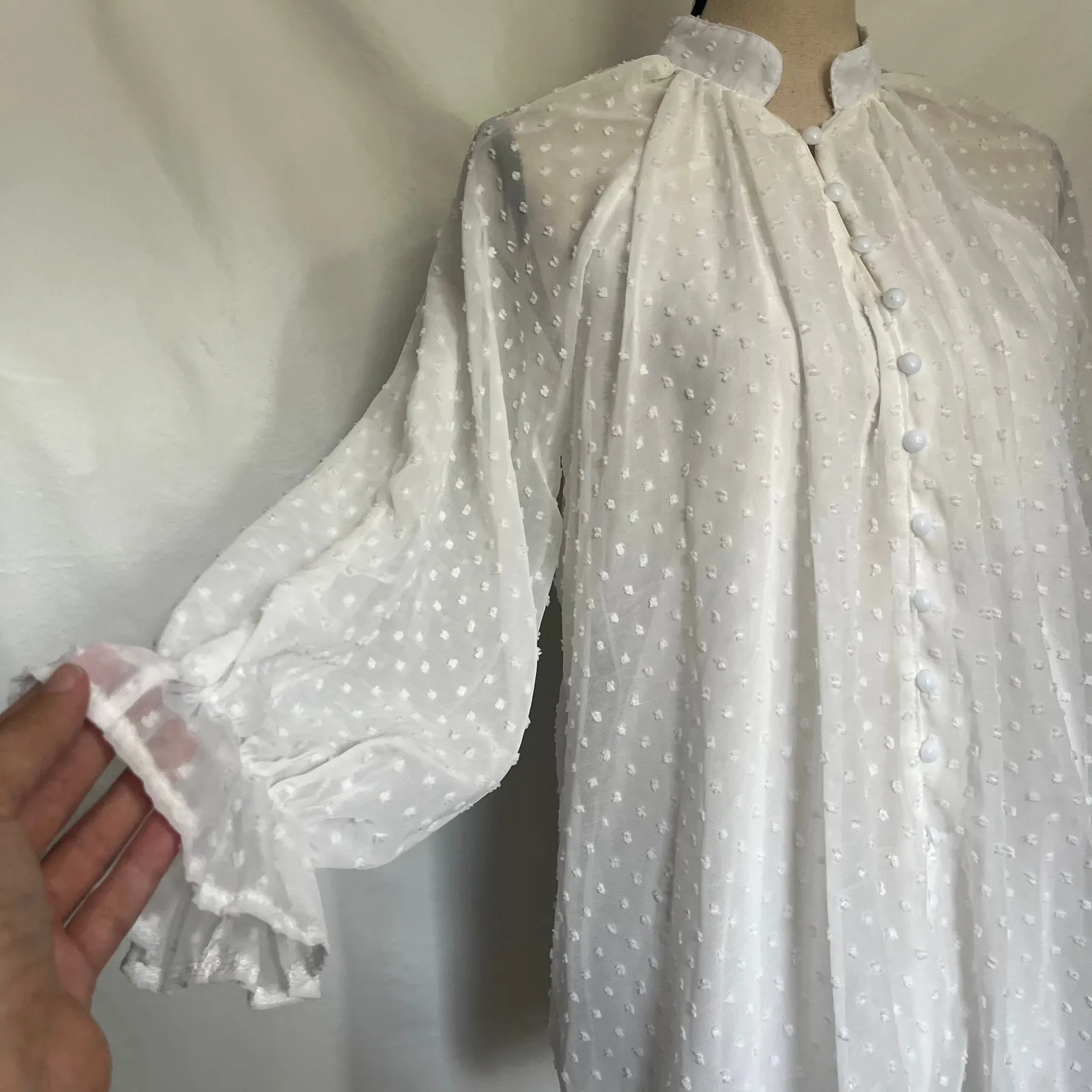 Chic Me Swiss Dot Blouse Sz M Boho Cottagecore Fairy Sheer Coquette White Indie Size M - Image 6
