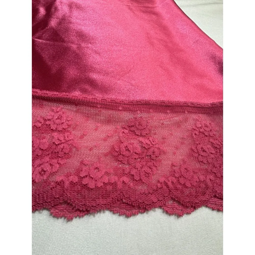 VTG Halston Pink Satin & Lace Chemise Nightgown Women's Medium Babydoll - Image 3
