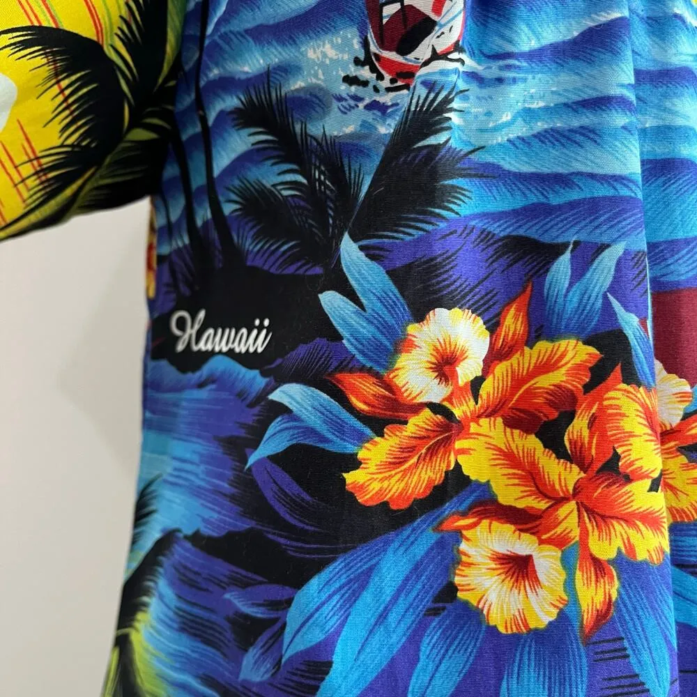 Royal Hawiian Creations Vintage Sunset Island Midi Dress Sz S Blue - Image 6