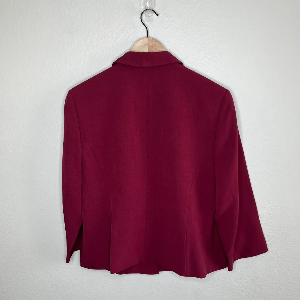 Kasper Womens Petite Burgundy Red Open Front Shawl Collar Blazer Size 12P - Image 7