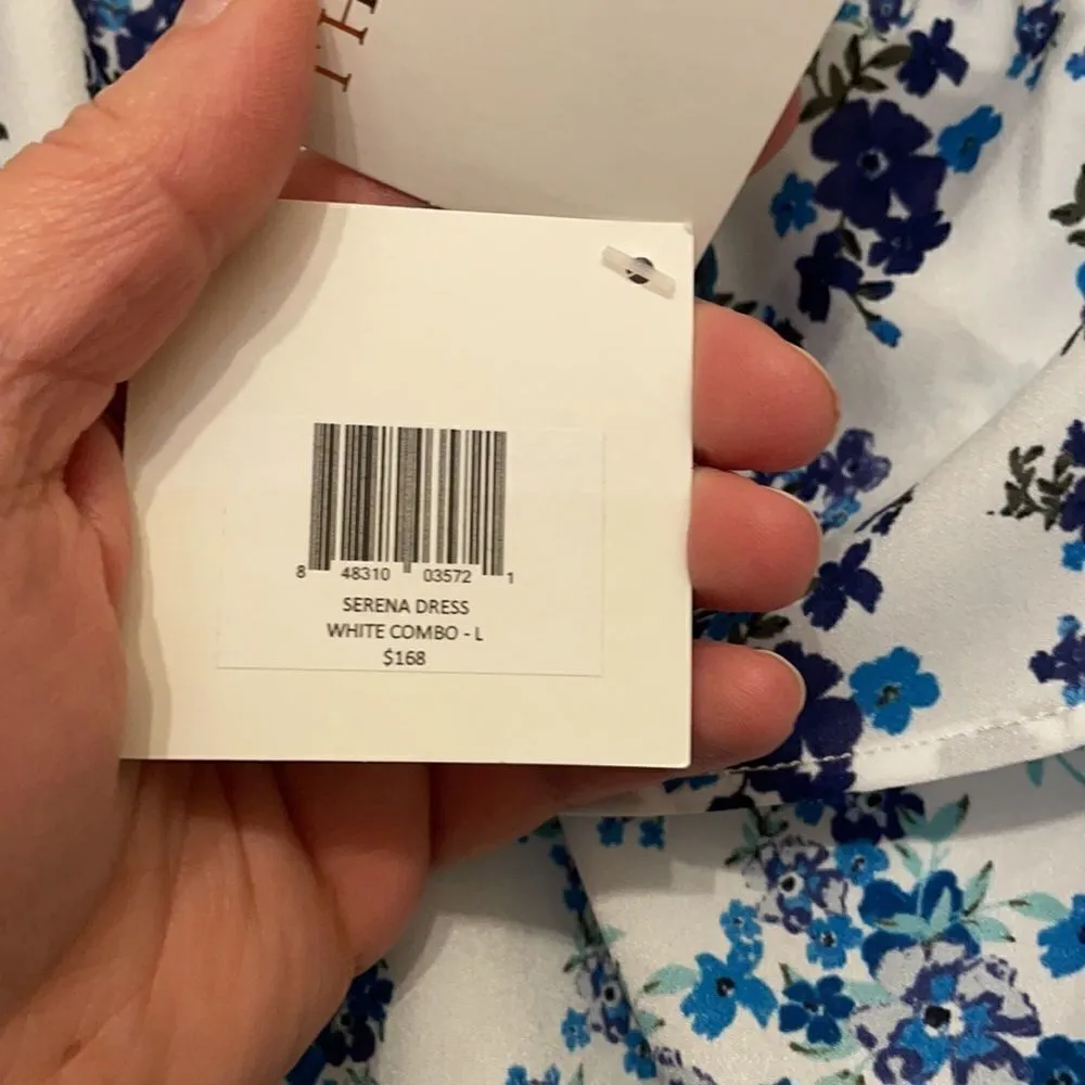 Rosie Pope Maternity Blue & White Floral Serena off the shoulder Dress White Size undefined - Image 5